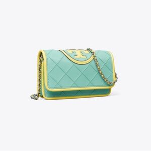 Tory Burch Fleming Soft Patent Border Chain Wallet Thermal Spring